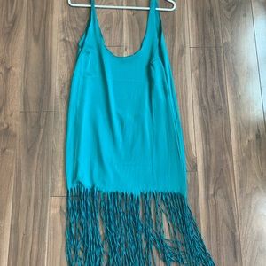 INDAH Turquoise Backless Fringe Dress